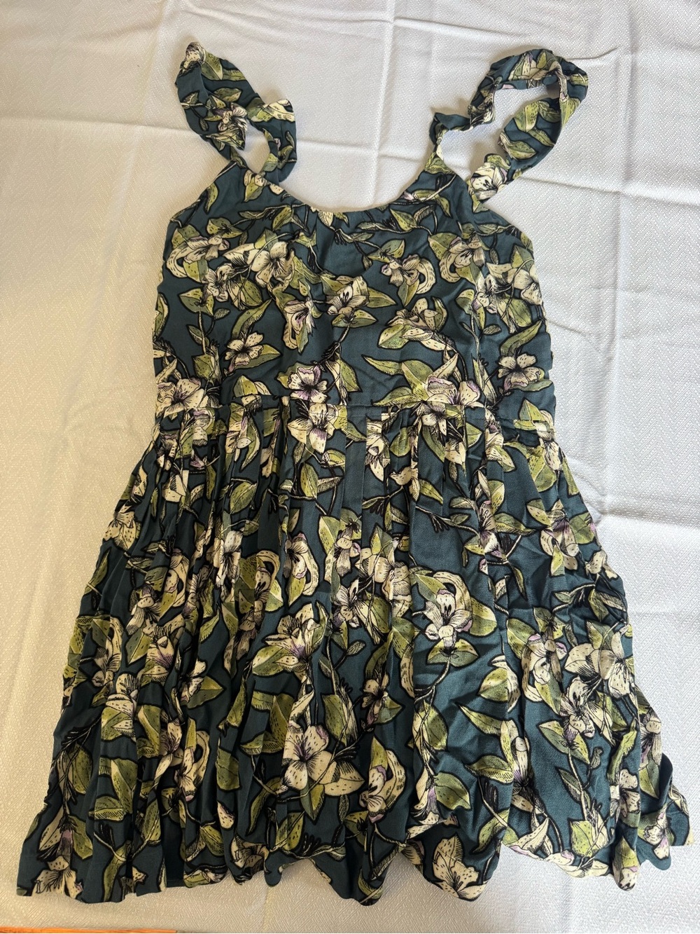 Free People Adjustable Waist Sundress in Teal Green Floral